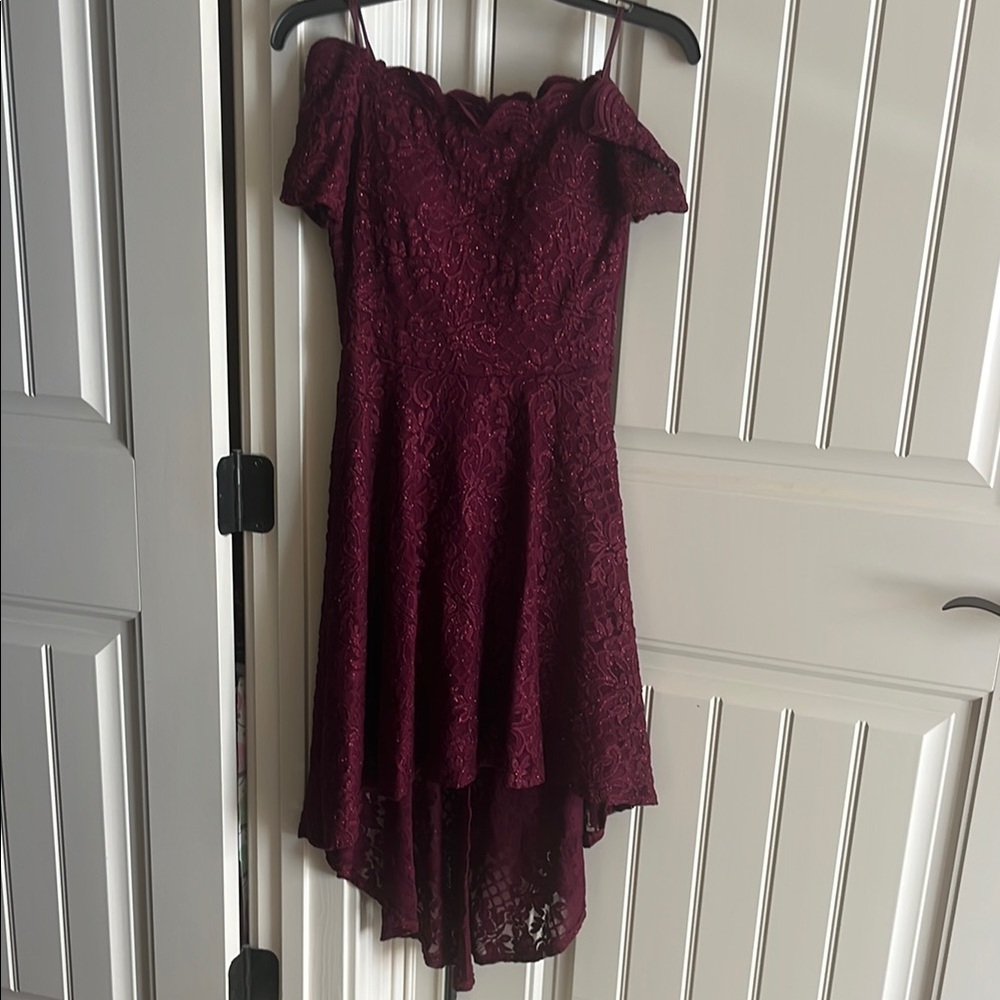 Burgundy Lace Off-Shoulder Dress